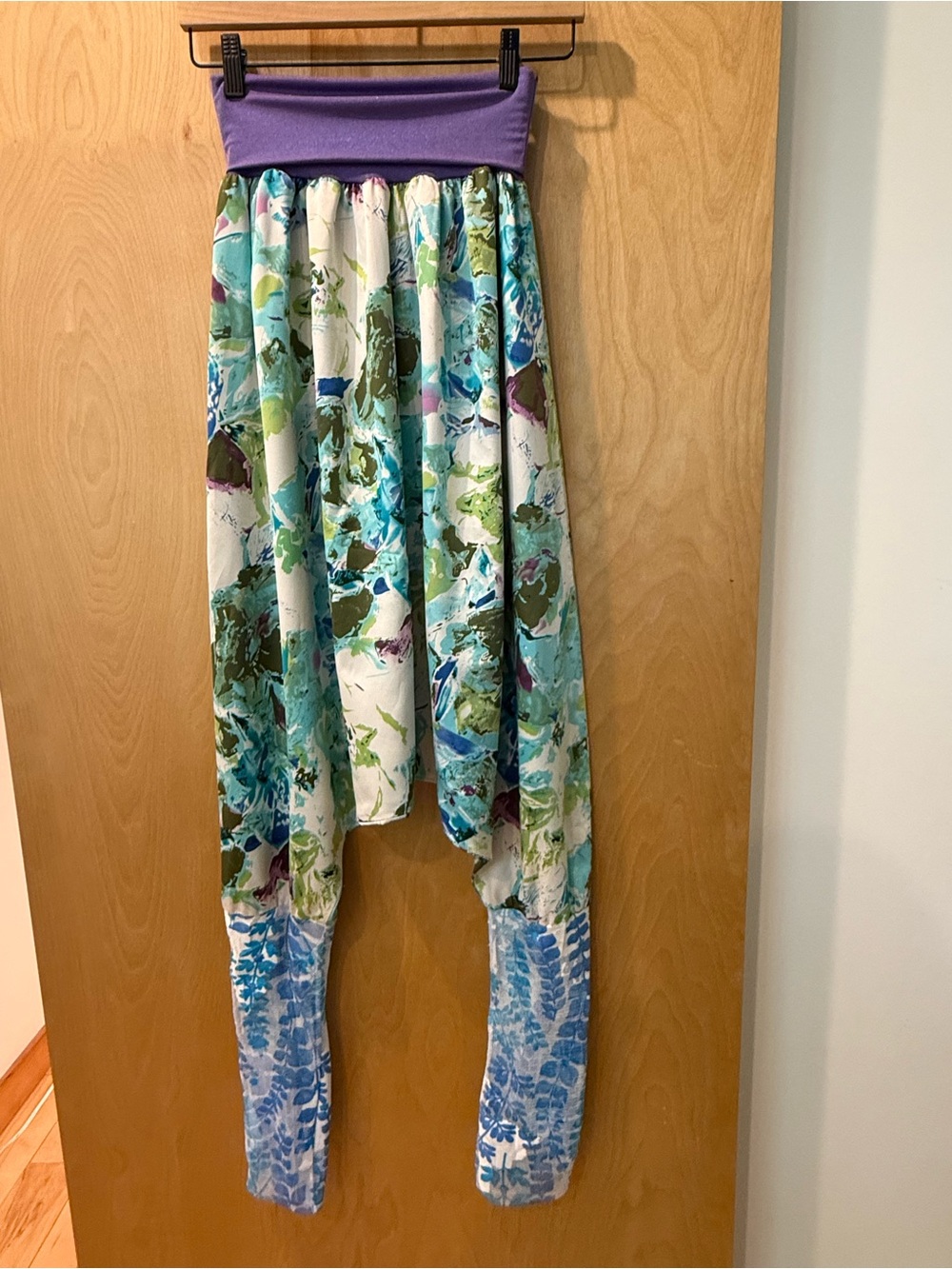 Purple Waist Floral Harem satin and lace Handmade pants S/M
